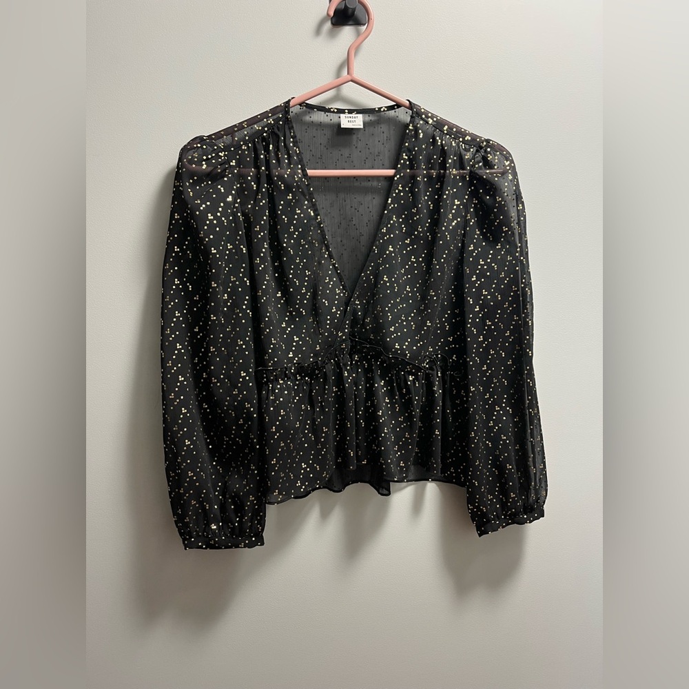 Sunday Best Black Blouse with Gold Dots